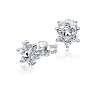 Petite Round CZ Flower Silver Stud Earring STS-3272